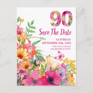 Floral 90th Birthday Save The Date, Elegant Invite