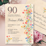 Floral 90th Birthday - Wildflowers 90 Years Party Invitation<br><div class="desc">Floral 90th Birthday - Wildflowers 90 Years Party Invitation. Celebrate a special milestone with this elegant 80th birthday invitation, designed for a wonderful woman. Featuring a bold '90' at the top and a delicate floral design in soft watercolor hues, this invitation beautifully combines sophistication and charm. Perfect for gathering loved...</div>