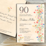 Floral 90th Birthday - Wildflowers 90 Years Party Invitation<br><div class="desc">Floral 90th Birthday - Wildflowers 90 Years Party Invitation. Celebrate a special milestone with this elegant 80th birthday invitation, designed for a wonderful woman. Featuring a bold '90' at the top and a delicate floral design in soft watercolor hues, this invitation beautifully combines sophistication and charm. Perfect for gathering loved...</div>