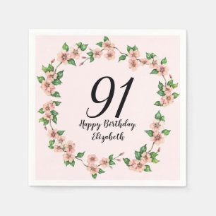 Floral 91st Birthday Pretty Blush Pink Napkin