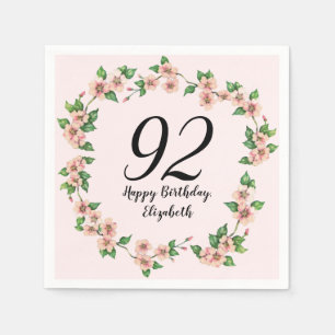 Floral 92nd Birthday Pretty Blush Pink Napkin