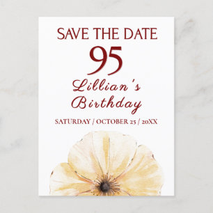 Floral 95th Birthday – Elegant Yellow Design Announcement Postcard