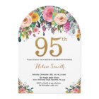 Floral 95th Birthday Invitation Gold Glitter