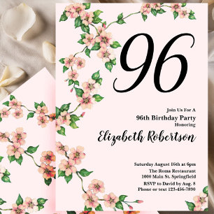 Floral 96th Birthday Invitation in Blush Pink