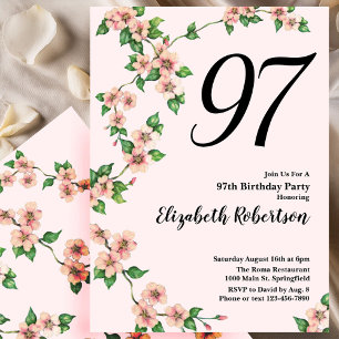 Floral 97th Birthday Invitation in Blush Pink