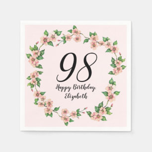 Floral 98th Birthday Pretty Blush Pink Napkin