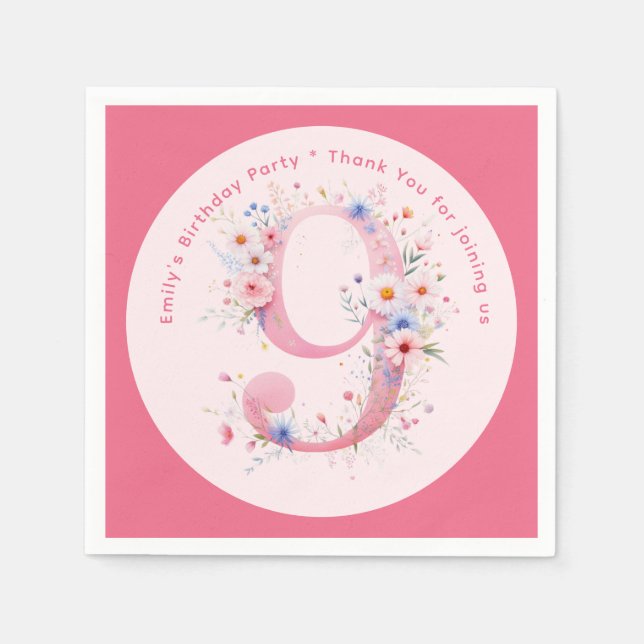 Floral 9th Birthday Custom Nine Fairy Princess Napkin (Front)
