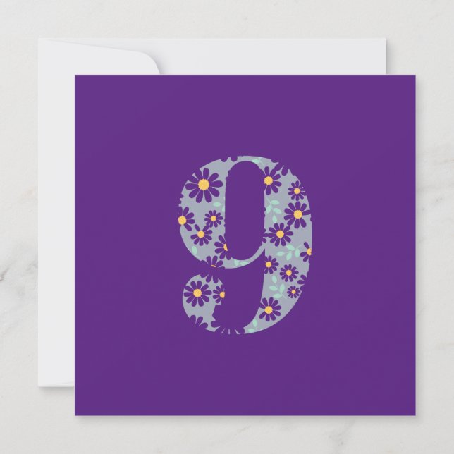 Floral 9th Birthday Custom Text Daisy Purple Holiday Card (Front)