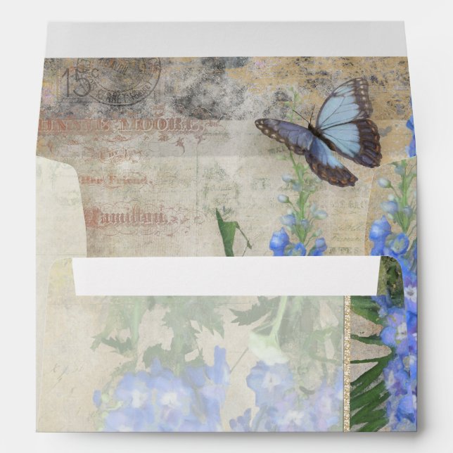Floral A7 Dragonfly Butterfly Blue Flower Wedding Envelope (Back (Bottom))
