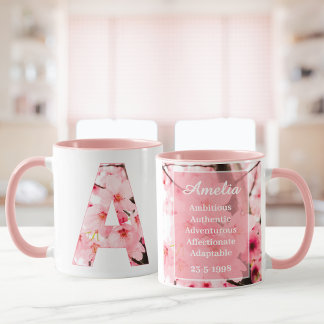 Floral A Initial Mug | Personalized Name & Traits