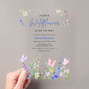 Floral A Little Wildflower Baby Shower Acrylic Invitations