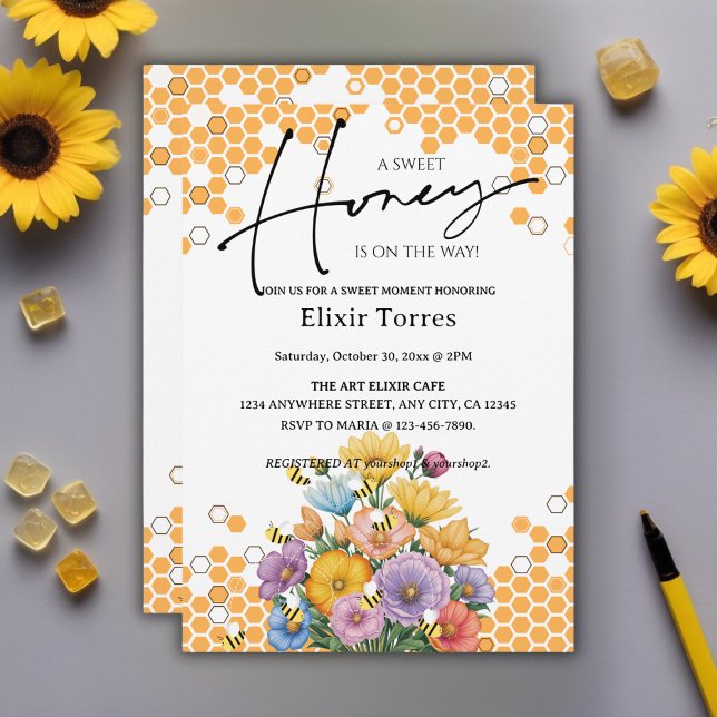 Floral A Sweet Honey Bee Baby Shower Invitation (Creator Uploaded)
