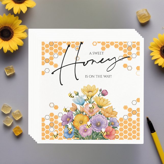 Floral A Sweet Honey Bee Baby Shower Invitation Napkin (Creator Uploaded)