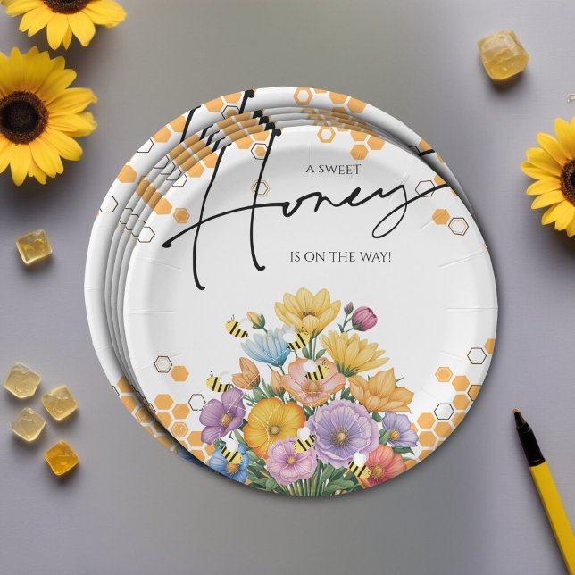 Floral A Sweet Honey Bee Baby Shower Invitation Paper Plate (Creator Uploaded)