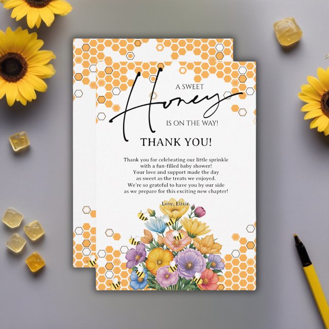 Floral A Sweet Honey Bee Baby Shower Thank You Card (Creator Uploaded)