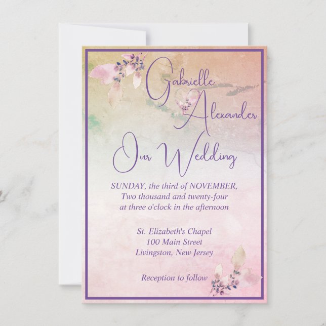 Floral Above The Clouds QR Code Wedding Invitation (Front)