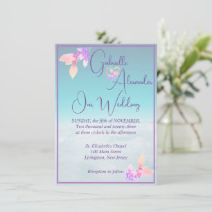 Floral Above The Clouds Teal Wedding Invitation