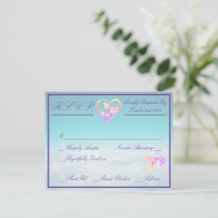 Floral Above The Clouds Teal Wedding RSVP Card