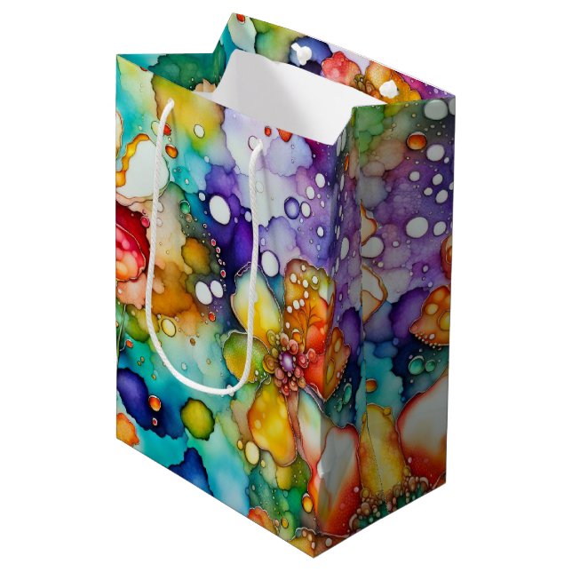 Floral Abstract Alcohol Ink Medium Gift Bag (Front Angled)