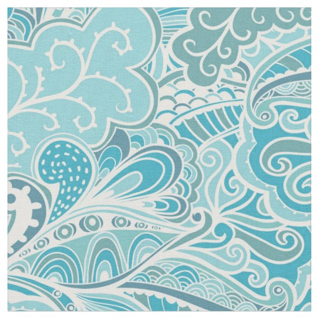 Floral Abstract Aqua Fabric (Close Up)