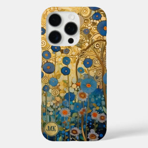 Floral Abstract Art Gold Monogram Flowers iPhone 16 Pro Case
