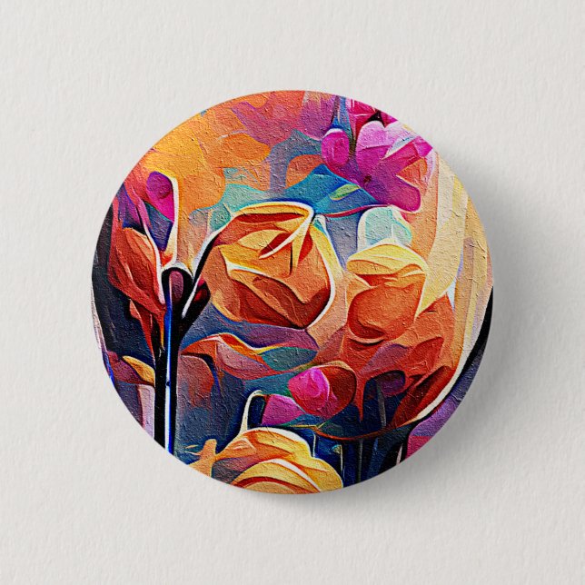 Floral Abstract Art Orange Red Blue Flowers 6 Cm Round Badge (Front)