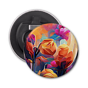 Floral Abstract Art Orange Red Blue Flowers Bottle Opener