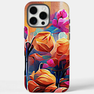 Floral Abstract Art Orange Red Blue Flowers iPhone 16 Pro Max Case