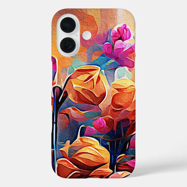 Floral Abstract Art Orange Red Blue Flowers Case-Mate iPhone Case (Back)