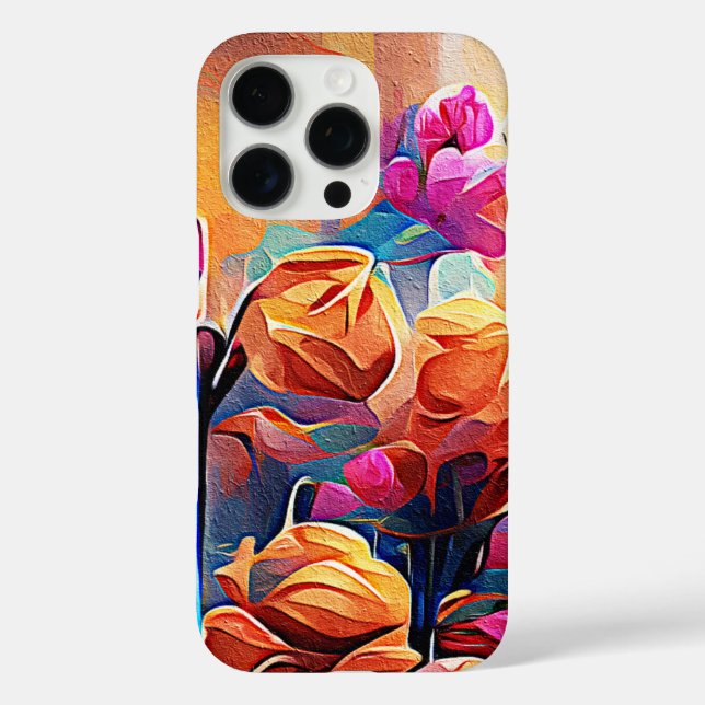 Floral Abstract Art Orange Red Blue Flowers Case-Mate iPhone Case (Back)