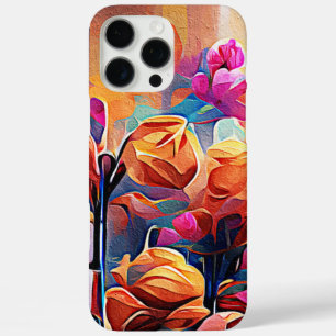 Floral Abstract Art Orange Red Blue Flowers iPhone 16 Pro Max Case