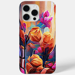 Floral Abstract Art Orange Red Blue Flowers iPhone 15 Pro Max Case