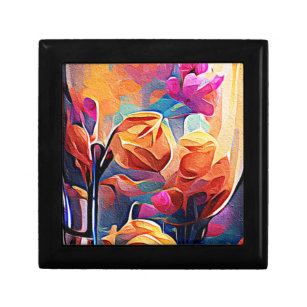 Floral Abstract Art Orange Red Blue Flowers Gift Box