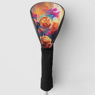 Floral Abstract Art Orange Red Blue Flowers Golf Head Cover