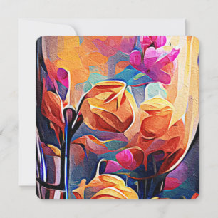 Floral Abstract Art Orange Red Blue Flowers Invitation