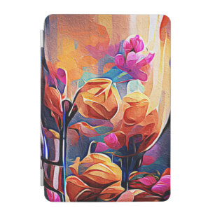 Floral Abstract Art Orange Red Blue Flowers iPad Mini Cover