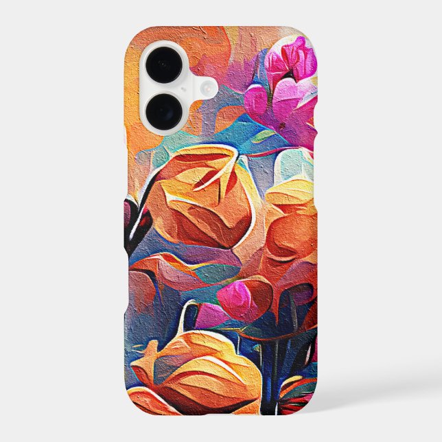 Floral Abstract Art Orange Red Blue Flowers iPhone Case (Back)