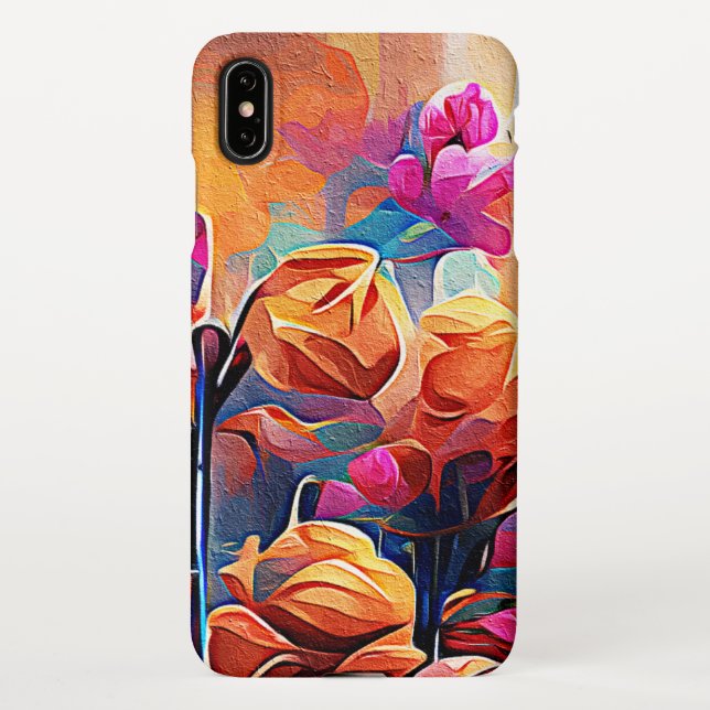 Floral Abstract Art Orange Red Blue Flowers iPhone Case (Back)