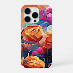 Floral Abstract Art Orange Red Blue Flowers iPhone 16 Pro Case