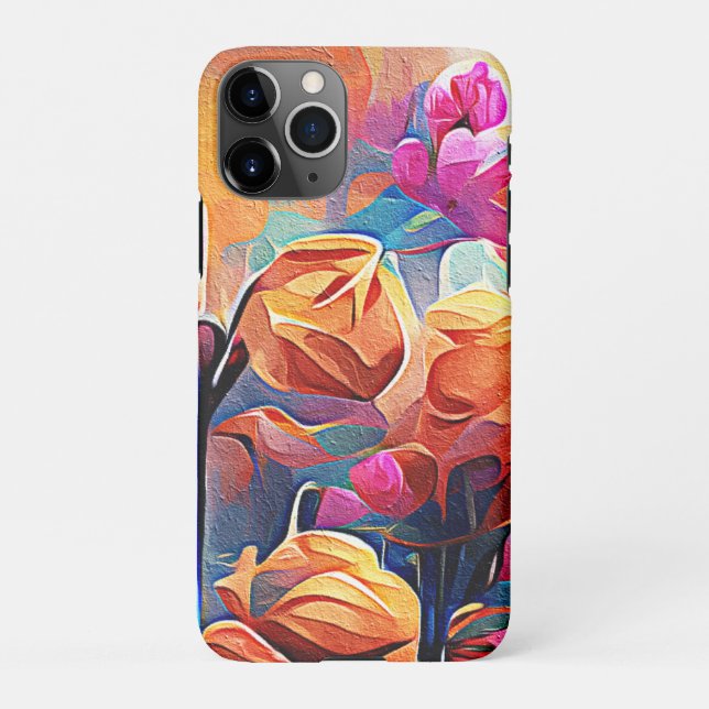 Floral Abstract Art Orange Red Blue Flowers iPhone Case (Back)