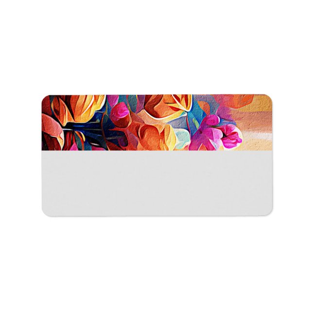 Floral Abstract Art Orange Red Blue Flowers Label (Front)