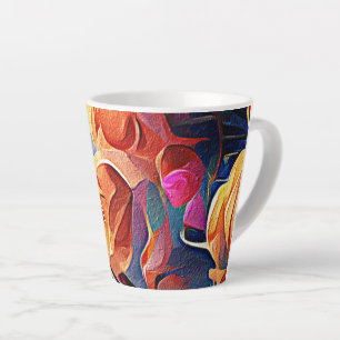 Floral Abstract Art Orange Red Blue Flowers Latte Mug