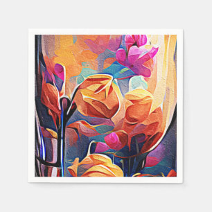 Floral Abstract Art Orange Red Blue Flowers Napkin