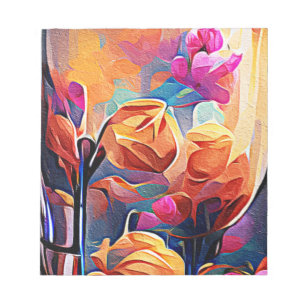 Floral Abstract Art Orange Red Blue Flowers Notepad