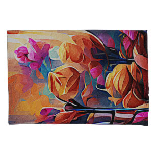 Floral Abstract Art Orange Red Blue Flowers Pillowcase