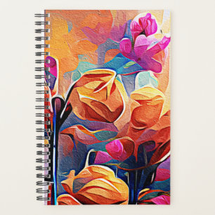 Floral Abstract Art Orange Red Blue Flowers Planner