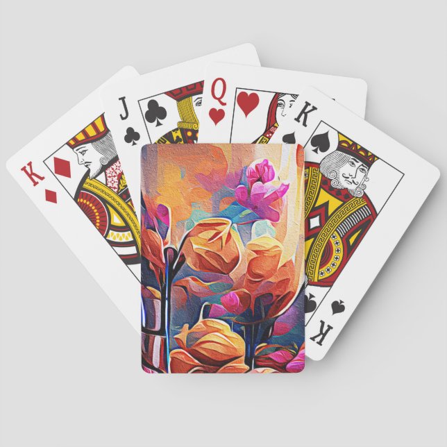 Floral Abstract Art Orange Red Blue Flowers Playing Cards (Back)