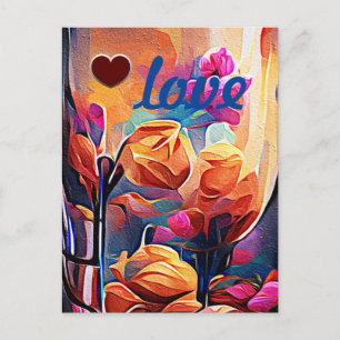 Floral Abstract Art Orange Red Blue Flowers Postcard