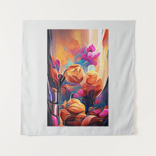 Floral Abstract Art Orange Red Blue Flowers Tapestry