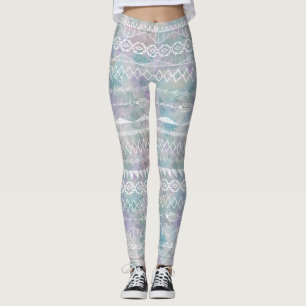 Floral Abstract Aztec Tribal Purple Blue Pattern Leggings